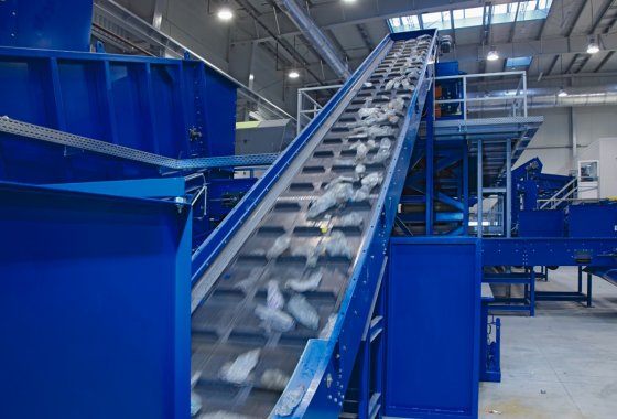 Recycling machinery at recycling plant in Poland