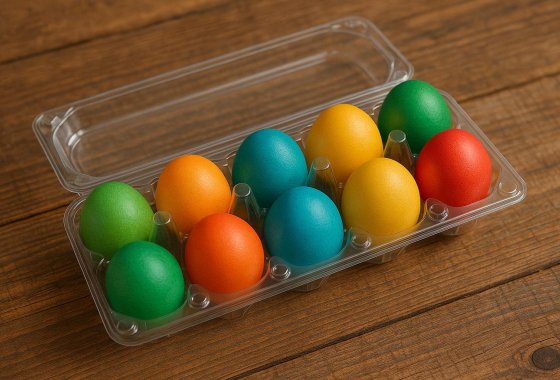 Farbige Ostereier in einer Verpackung aus Kunststoff